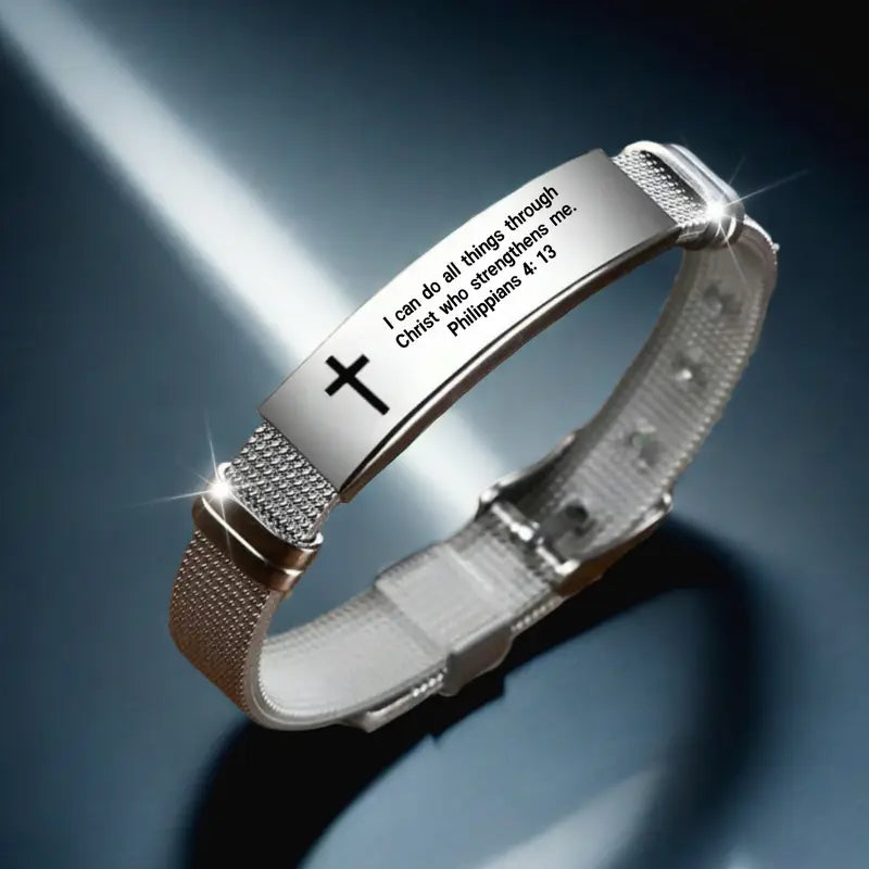 Stainless Steel Bible Prayer Cross Cuff Bangle Bracelet For Men Women