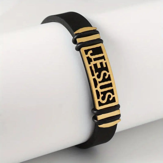 “JESUS” Faith Bracelet Silicone Stainless Steel Gold Black