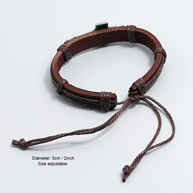 Cross Bracelet Simple Pull-Adjustable Retro Braided Cowhide Bracelet
