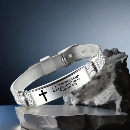 Stainless Steel Bible Prayer Cross Cuff Bangle Bracelet For Men Women