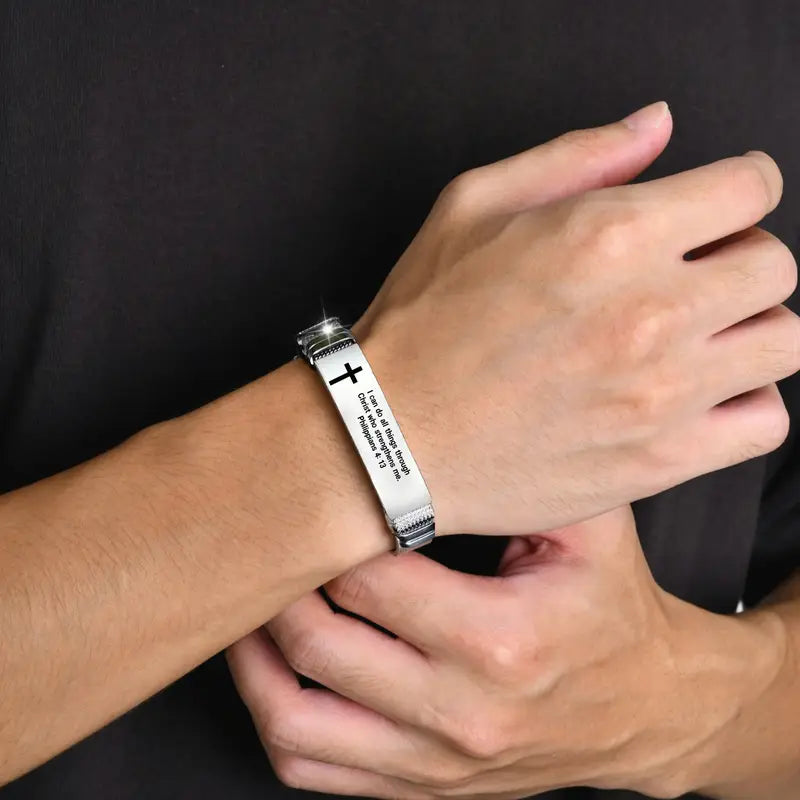 Stainless Steel Bible Prayer Cross Cuff Bangle Bracelet For Men Women