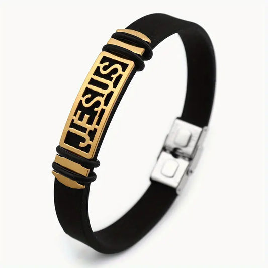 “JESUS” Faith Bracelet Silicone  Stainless Steel Gold Black