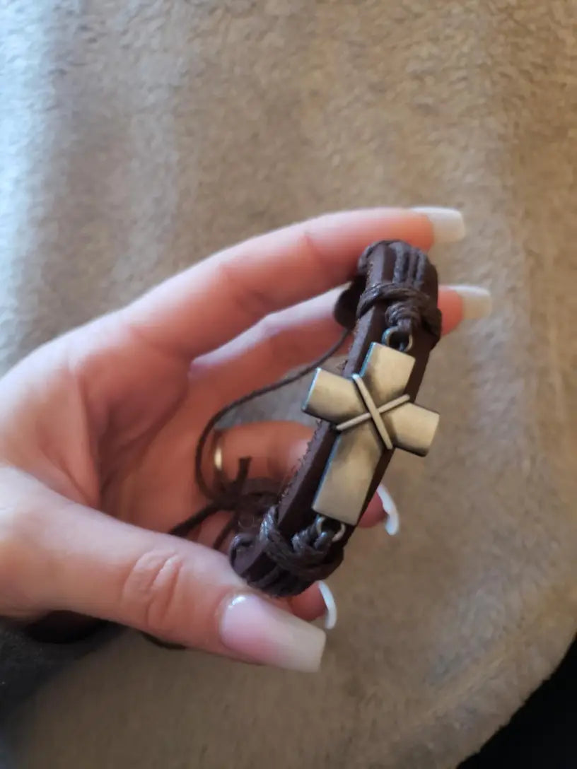 Cross Bracelet Simple Pull-Adjustable Retro Braided Cowhide Bracelet